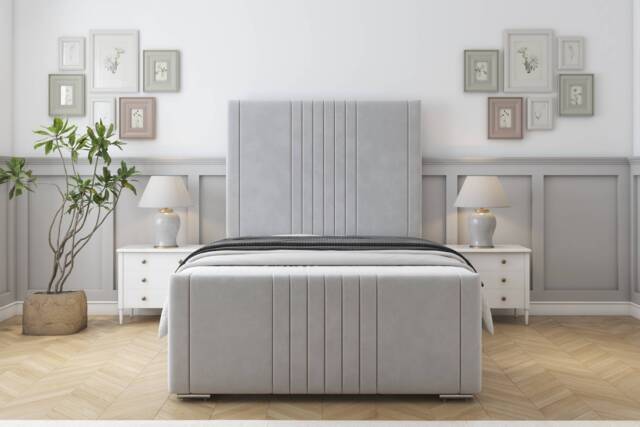"Sloomy Harrington Silver Plush Bed Frame With 50"" Upholstered Headboard 2'6 Small Single"