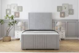 "Sloomy Harrington Silver Plush Bed Frame With 50"" Upholstered Headboard 2'6 Small Single"