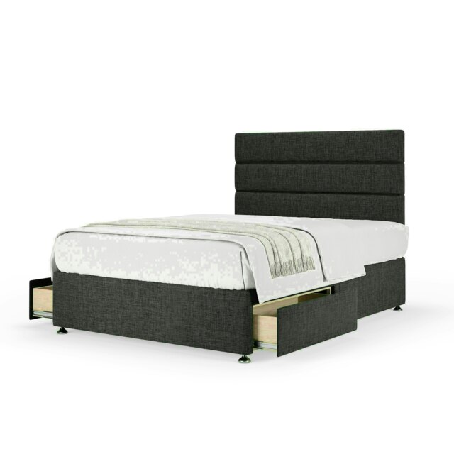 Charcoal Linen 2 Drawer Divan Base and Milan Headboard Double
