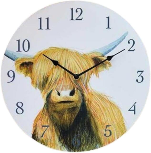 Marco Paul 30cm Hand Painted Highland Cow Clock Multi