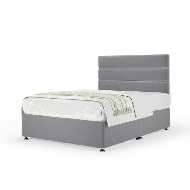 Silver Plush Velvet No Drawer Divan Base and Milan Headboard Double