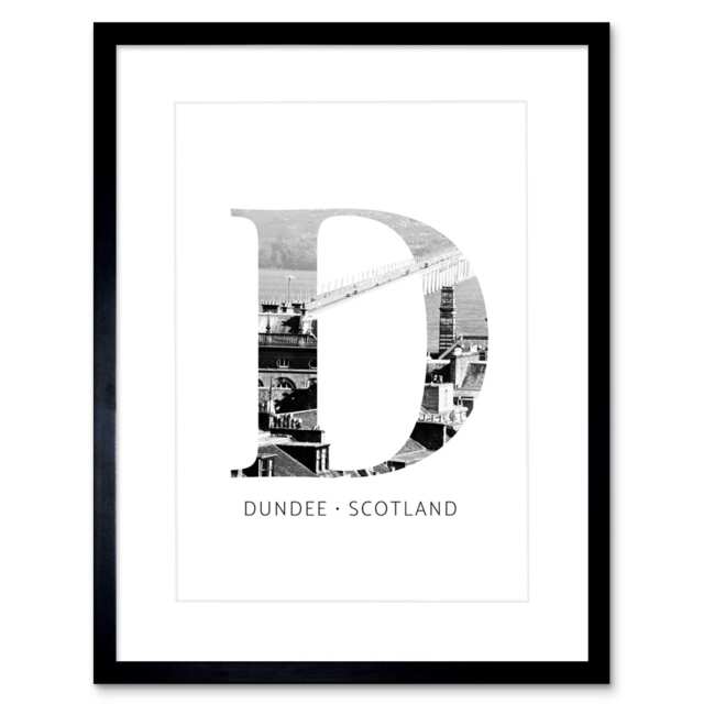 "Dundee Letter Double Exposure Black White Scotland 9x7"" Black Framed Wall Art Print"