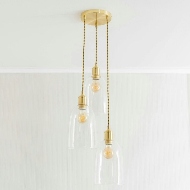 ValueLights Kira Glass Dome 3 Drop Cluster Brushed Gold Ceiling Pendant Light with Bulbs Gold