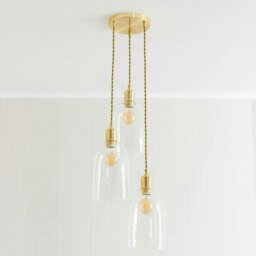 ValueLights Kira Glass Dome 3 Drop Cluster Brushed Gold Ceiling Pendant Light with Bulbs Gold