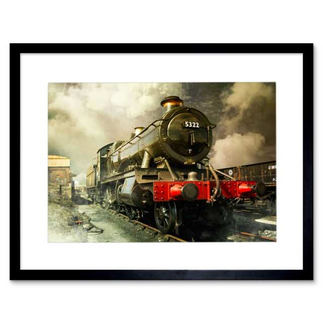 "Steam Train Vintage Colour Photo Home Decor 12x16"" Framed Wall Art Print"