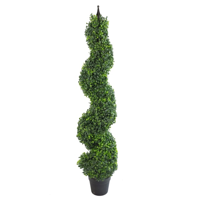 Artificial Boxwood Topiary Tree Tower Spiral Metal Top 120cm Tall Green One Size