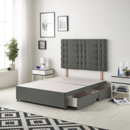 Astoria Divan Bed Base with 2 Drawers & 30 Inch Diamante Headboard in Linen Fabric Grey Grey Single