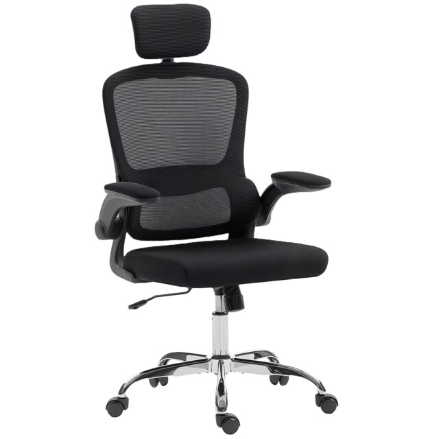 HOMCOM High Back Mesh Computer Desk Chair with Lumbar Support, Black Black
