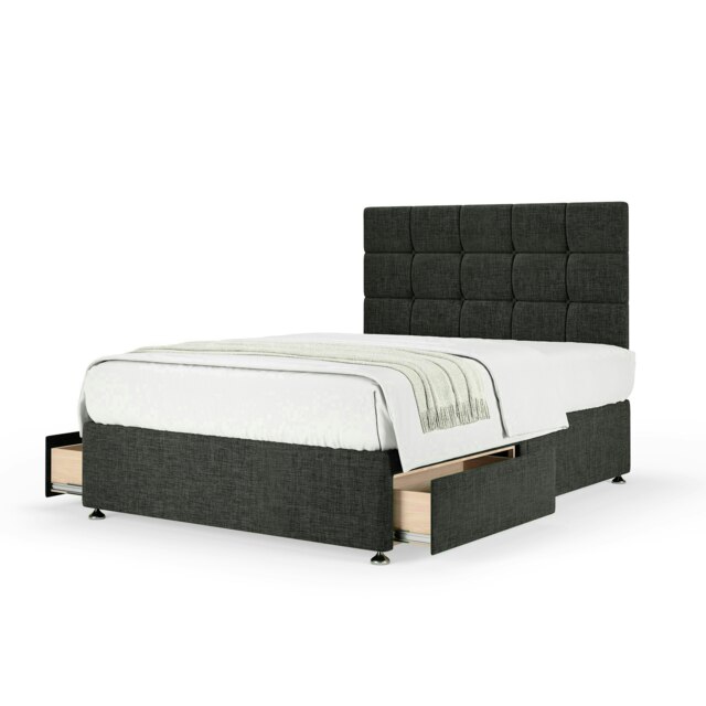 Neptune Spring Charcoal Linen 2 Drawer Divan Set And Pearl Headboard Small Double