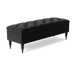 120cm Safar Ottoman bench with Storage and Turned Wooden Legs- Plush Velvet Shoes Bench - Black Chesterfield Storage Bench
