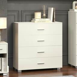 Lido 4 Drawer White Gloss Chest of Drawers - White High Gloss Bedroom Storage with Matte Silver Handles White White 1