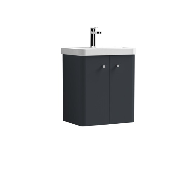 Balterley Curve Modern Bathroom Wall Hung 2 Door Vanity Unit Basin Grey Dark Grey