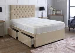 6ft Superking Mink Plush Velvet Divan Bed With Headboard & Memory Sprung Mattress 2 Drawers One Each Side