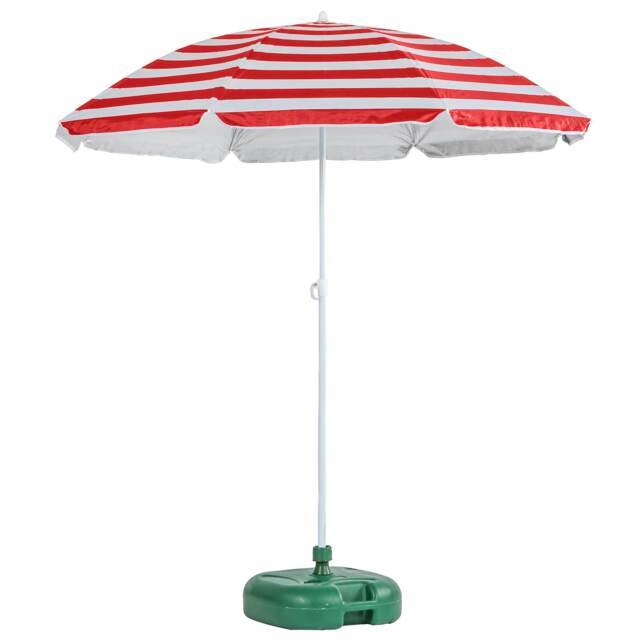 Harbour Housewares Metal Beach Parasol with Green Base - 1.8m - Red Stripe
