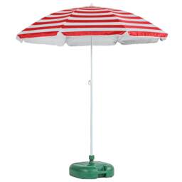 Harbour Housewares Metal Beach Parasol with Green Base - 1.8m - Red Stripe