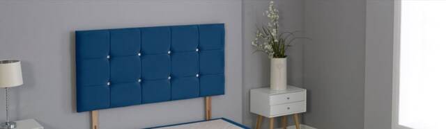 "Blue Plush Velvet Cube Headboard Blue 4FT6 Double 20""inch Headboard"