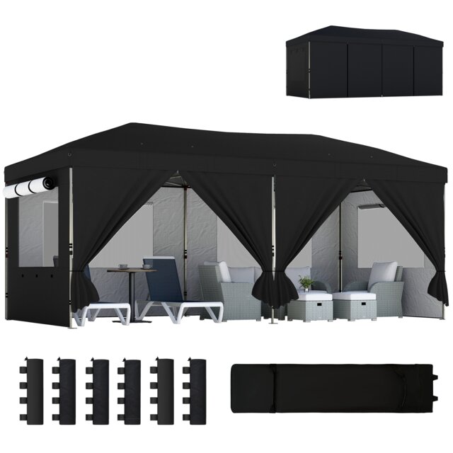 Outsunny 3 x 6 m Pop Up Gazebo, UPF50+ Wedding Party Tent Marquee Black Black 590 x 297 x 285 cm
