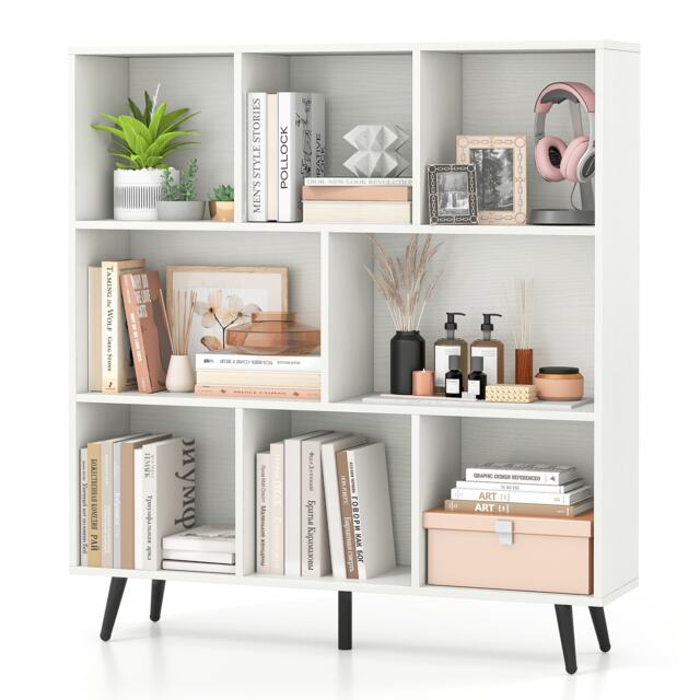 COSTWAY 8 Cube Bookcase Mid Century Modern Storage Organizer White