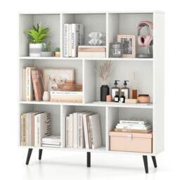 COSTWAY 8 Cube Bookcase Mid Century Modern Storage Organizer White