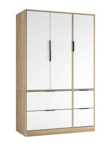 FUJI 3 Door 4 Drawer Wardrobe Brown Oak & White 117 x 55 x 8.5 1
