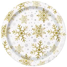 Gold & Silver Snowflake Print Christmas Round Paper Plates 22cm - Pack of 8