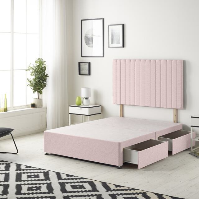 Texas Divan Bed Base with 2 Drawers & 30 Inch Headboard Plush Velvet Pink Pink