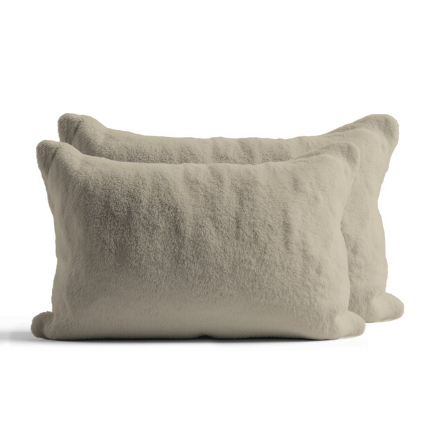 Teddy Bear Fleece Super Soft Cosy Pillow Case Pair Brown Beige