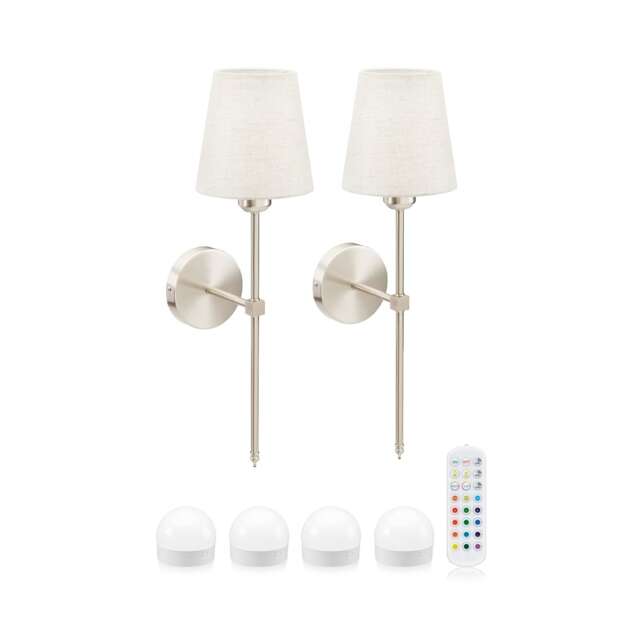Omniance Monaco Rechargeable Wireless Wall Lights with Remote Clear Satin Nickel