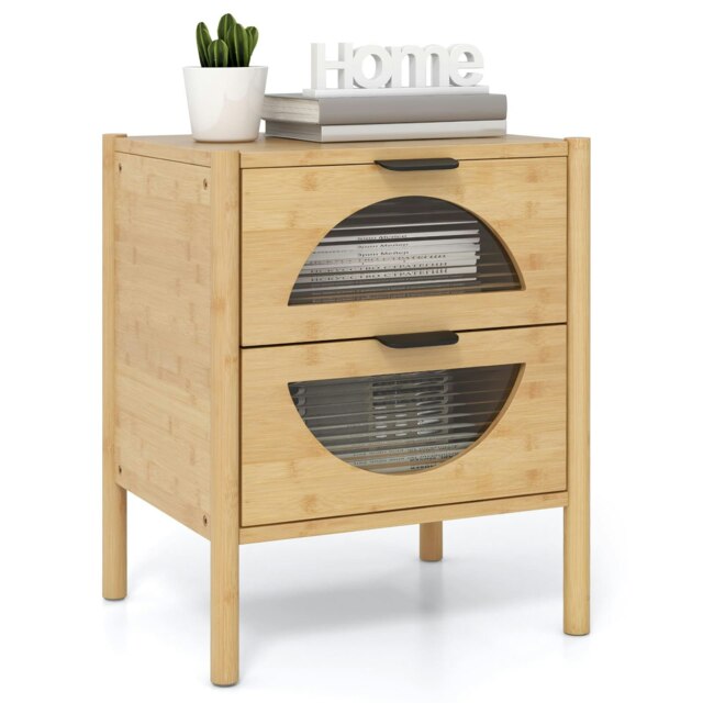 COSTWAY Bamboo Nightstand Modern Bedside Table Brown