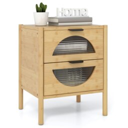 COSTWAY Bamboo Nightstand Modern Bedside Table Brown