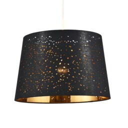 Black Cotton Fabric Drum Pendant Shade With Small Holes And Inner Gold Lining