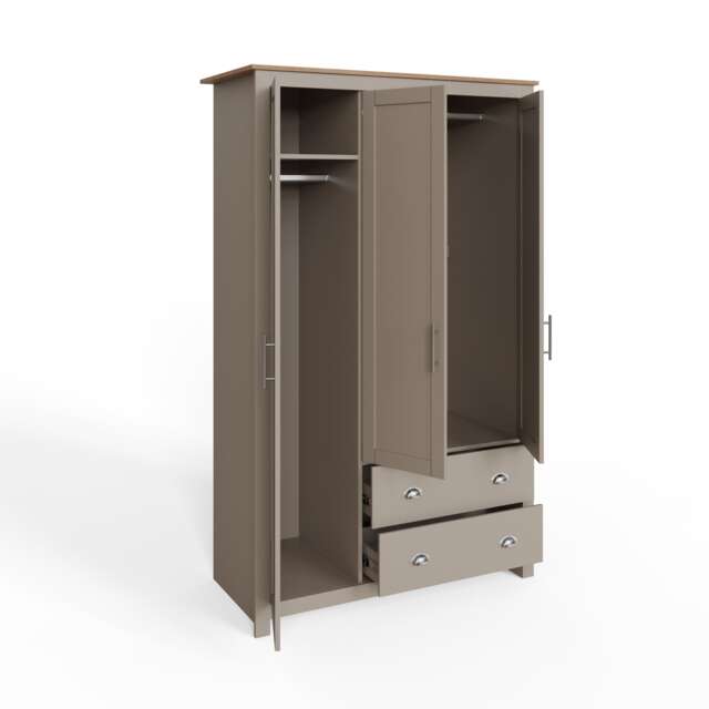 Lancaster 3 Door 2 Drawer Wardrobe Grey Grey