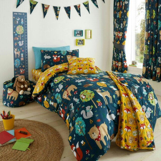Woodland Friends Navy Single Bedding