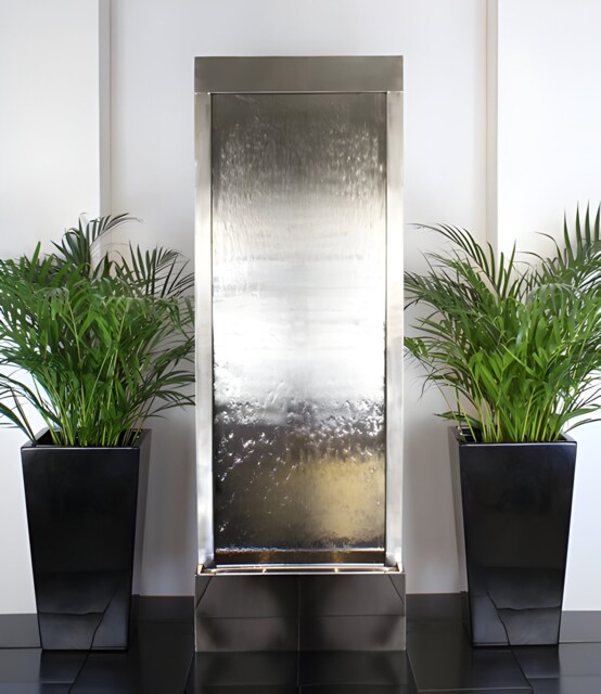 Giant Brushed Stainless Steel Silver Water Wall Cascade Commercial Water Feature 174cm