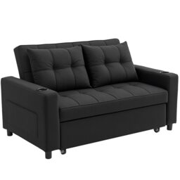 HOMCOM 2 Seater Pull Out Sofa Bed with Pockets for Living Room Black Black