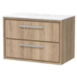 Balterley Longnor 2 Drawer Wall Hung Vanity Unit with White Marble Worktop, Light Oak, 800mm