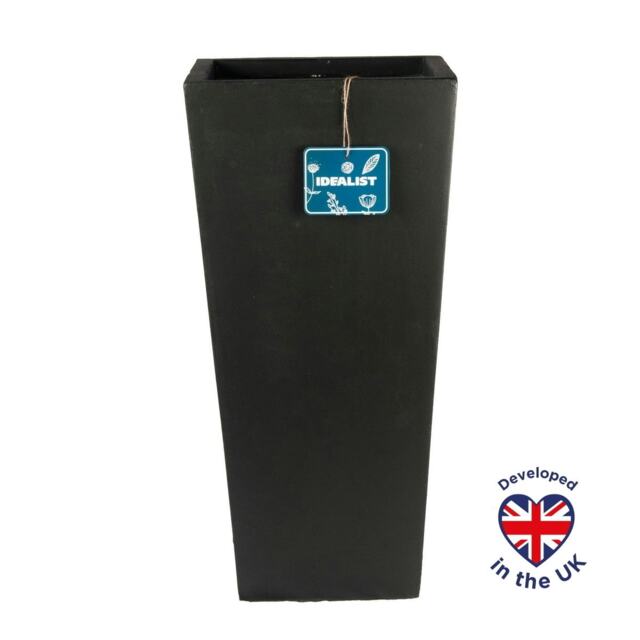Tall Tapered Black Light Concrete Garden Planter H65 L32 W32 cm, 67 ltrs Cap.