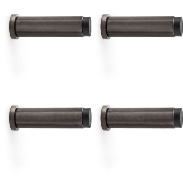 4 PACK - Rubber Tip Reeded Wall Mounted Doorstop - Dark Bronze 75mm Cylinder Lined Door