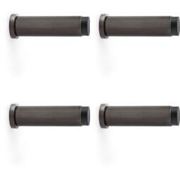 4 PACK - Rubber Tip Reeded Wall Mounted Doorstop - Dark Bronze 75mm Cylinder Lined Door