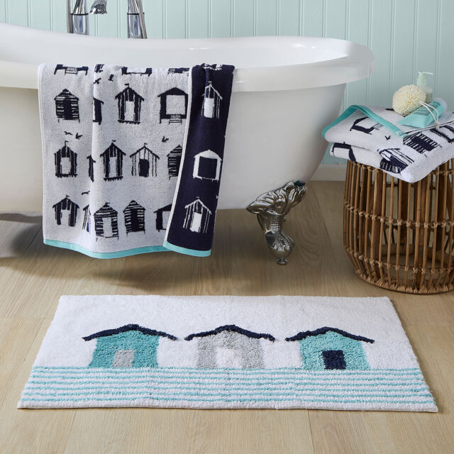 Fusion Beach Huts Bath Mat Blue