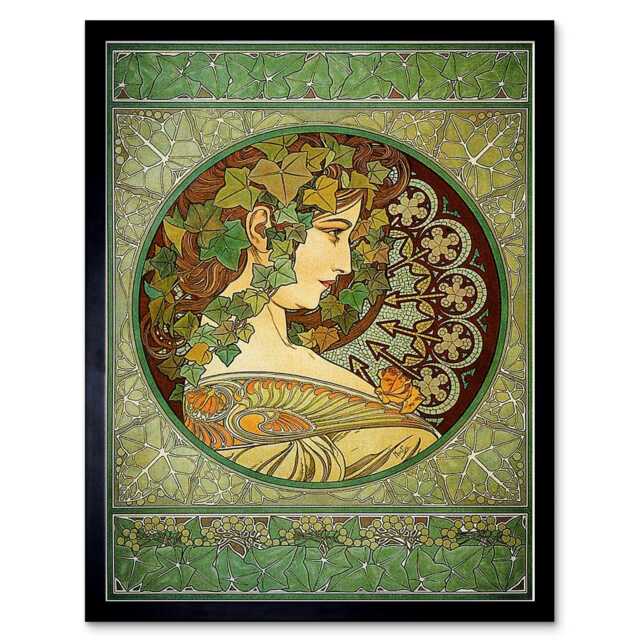 "Alphonse Mucha Laurel 1901 Old Master Painting 12x16"" Framed Wall Art Print"