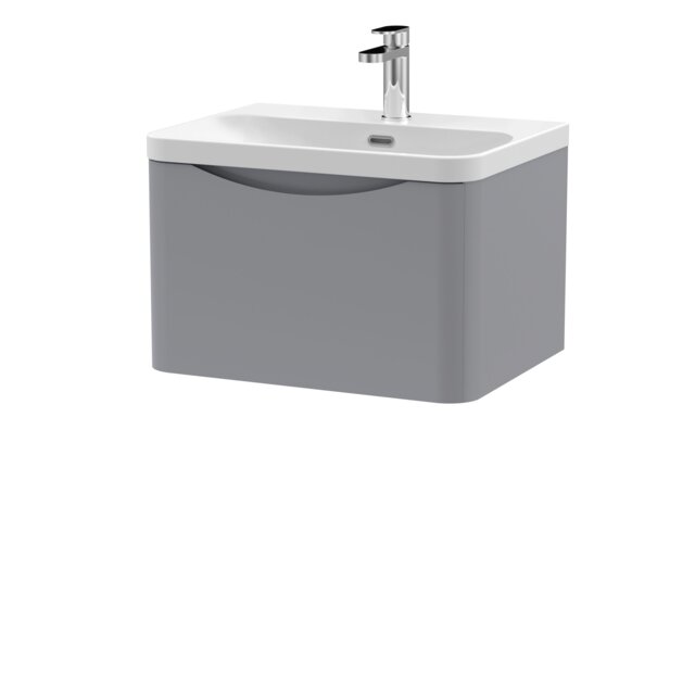 Balterley Arch Modern Wall Hung 1-Drawer Bathroom Vanity with Thin Edge Ceramic Basin Grey Satin Grey