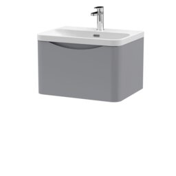 Balterley Arch Modern Wall Hung 1-Drawer Bathroom Vanity with Thin Edge Ceramic Basin Grey Satin Grey