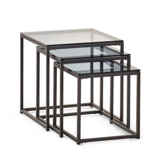 Stirling Nest Of 3 Tables in Smoked Glass and Black
