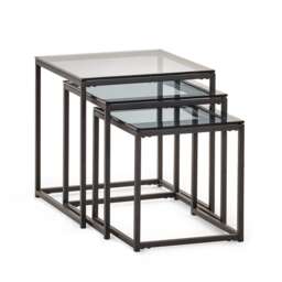 Stirling Nest Of 3 Tables in Smoked Glass and Black