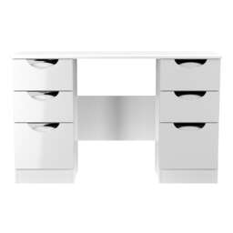 Holborn 6 Drawer Kneehole Desk in White Gloss & White Matt (Ready Assembled) White White Gloss & White Matt