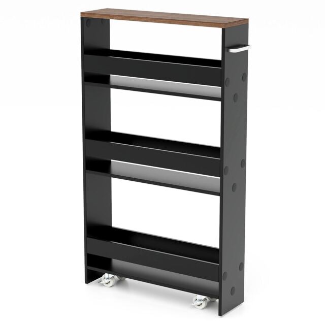 COSTWAY 4 Tier Slim Utility Storage Cart Kitchen Trolley Narrow Mobile Serving Cart