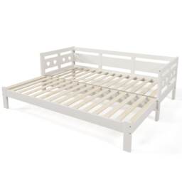 Abrihome White Heart-Shaped 3FT Single Daybed Cabin with Pull Out Trundle, 90x190cm Sofa Bed for Kids & Adults, Living Room & Bedroom