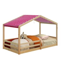 3ft Single Wooden House Bed In Pine With Red Tent