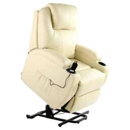 Cinemo Single Motor Rise Recliner Bonded Leather Heat & Massage Chair (Cream)